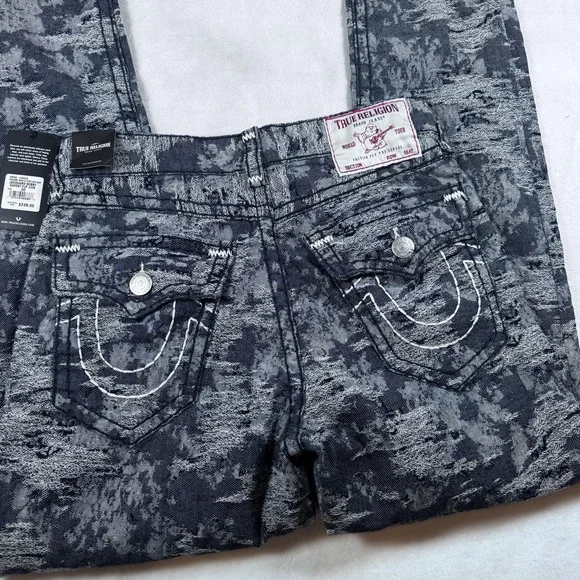 True Religion Bobby Relaxed Baggy Jeans Mens 30x30 Blue Camo Jacquard Denim